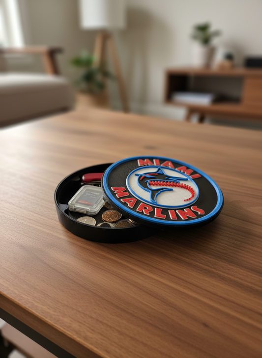 Florida Marlins 3D printed decorative display plaque with teal silver team colors and built-in stand