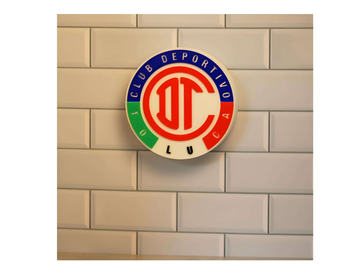 Deportivo Toluca FC 3D plaque showing vibrant colors and iconic crest, perfect wall decor for soccer fans.