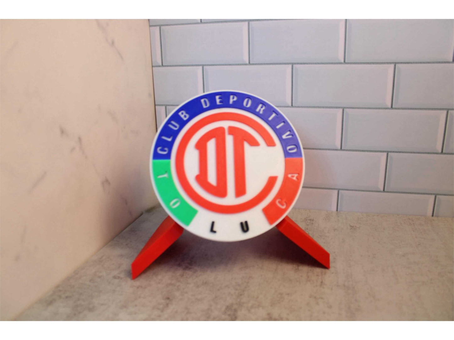 Deportivo Toluca FC 3D plaque in vibrant colors, showcasing the iconic crest for soccer fans, no assembly required.