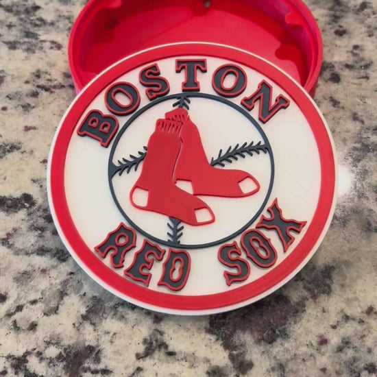 Custom Boston Red Sox 3D printed plaque featuring vibrant colors, ideal for sports decor and unique gifts.