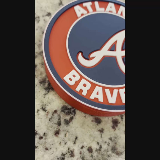 Atlanta Braves 3D printed MLB logo plaque showcasing vibrant colors and high-quality materials for baseball fans.
